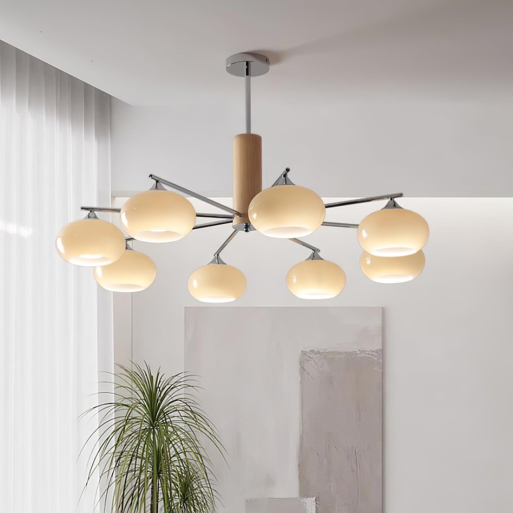 Mid Century Modern Glass Persimmon Chandelier Elliptical Pendant Light Fixture