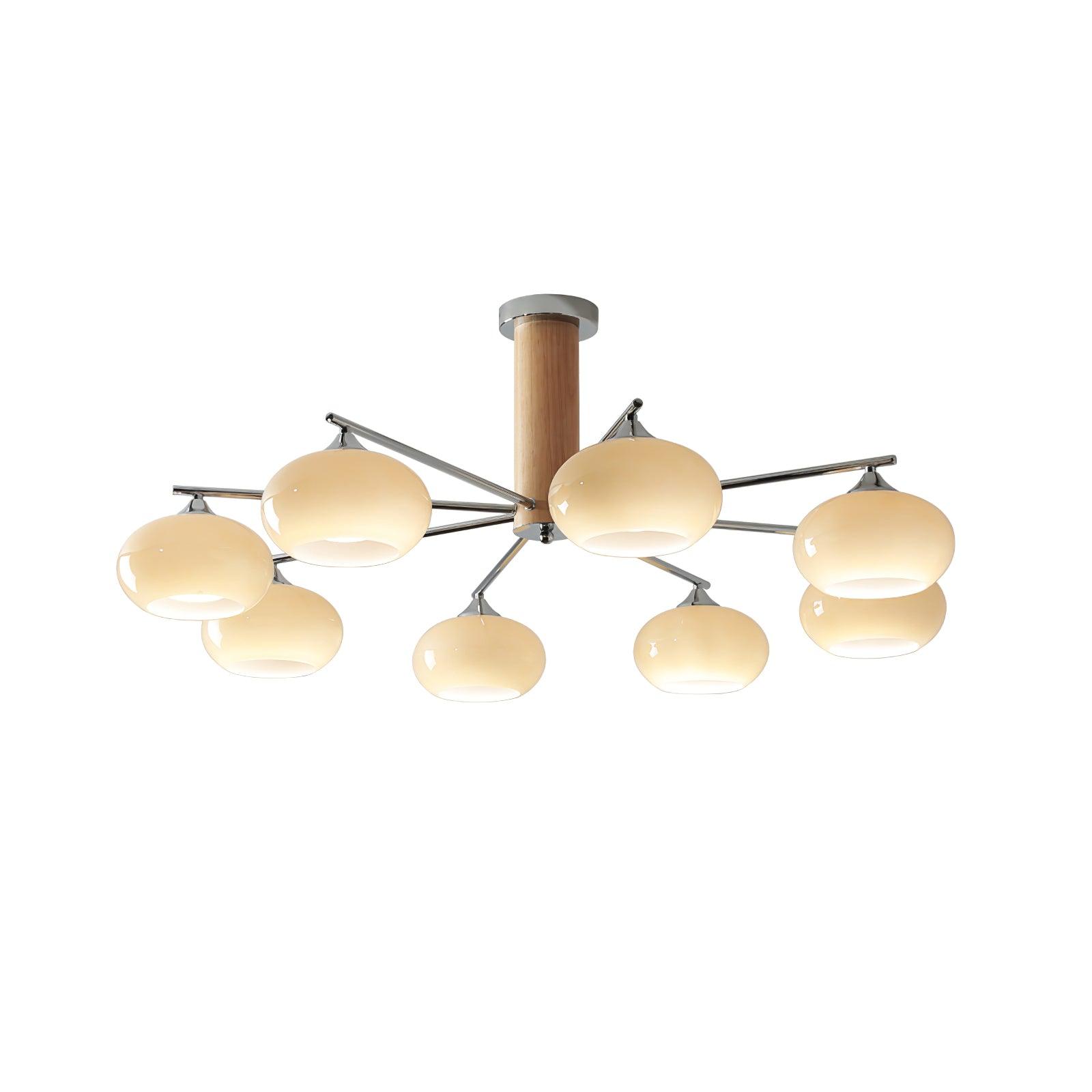 Mid Century Modern Glass Persimmon Chandelier Elliptical Pendant Light Fixture