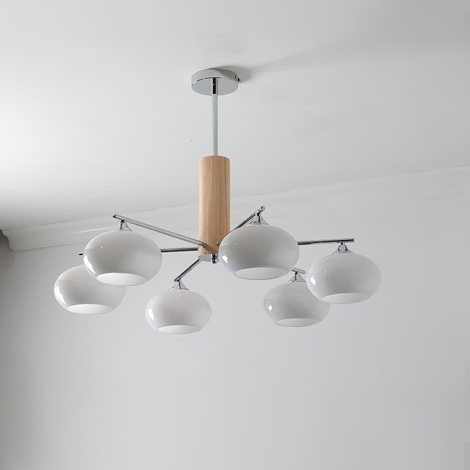 Mid Century Modern Glass Persimmon Chandelier Elliptical Pendant Light Fixture