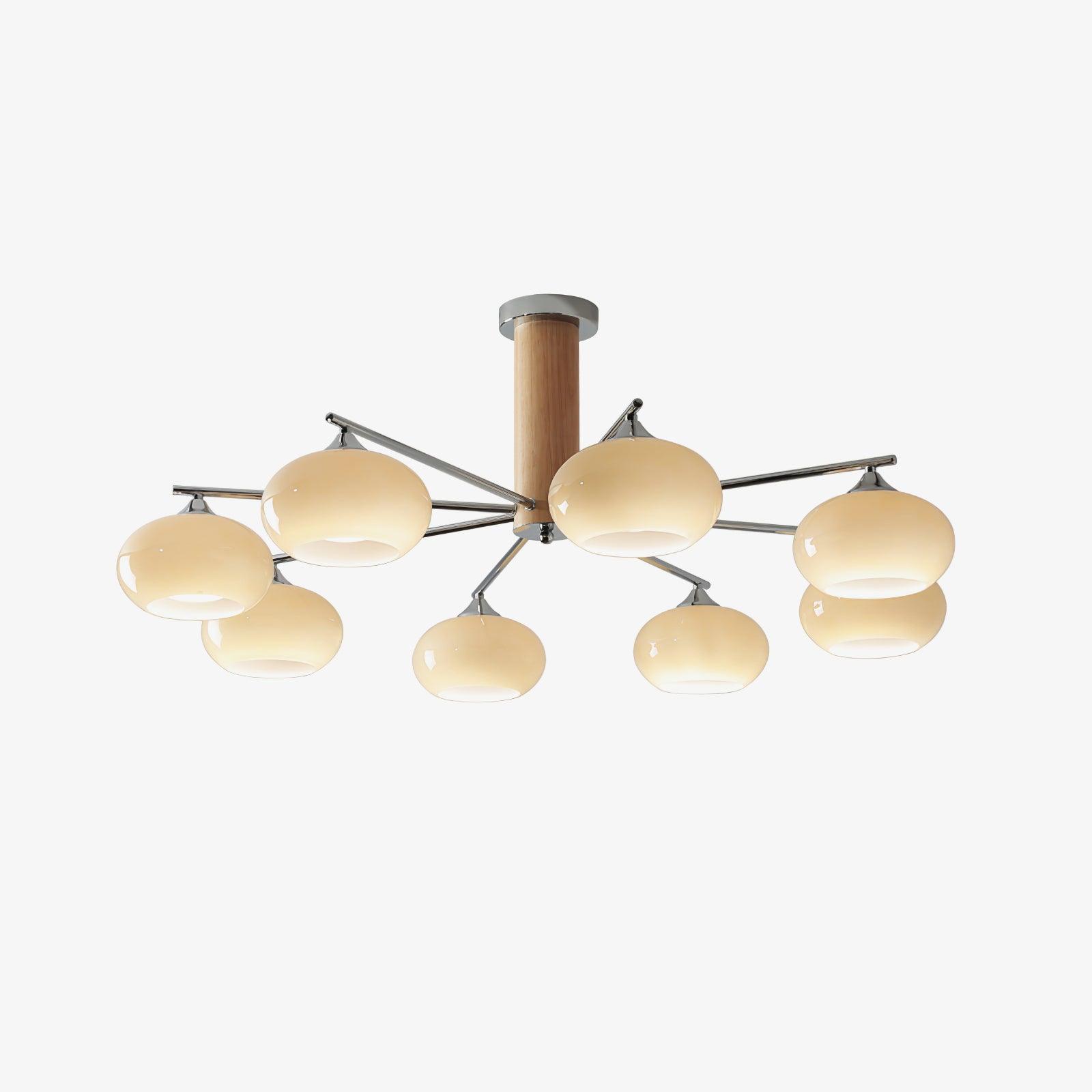 Mid Century Modern Glass Persimmon Chandelier Elliptical Pendant Light Fixture