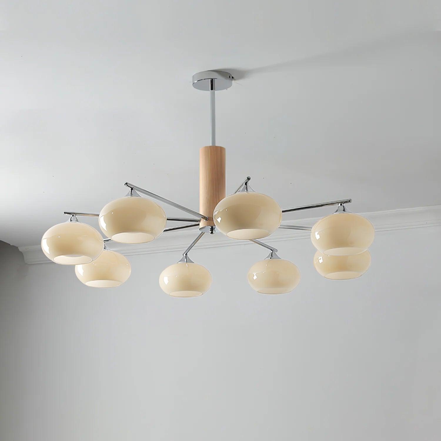 Mid Century Modern Glass Persimmon Chandelier Elliptical Pendant Light Fixture