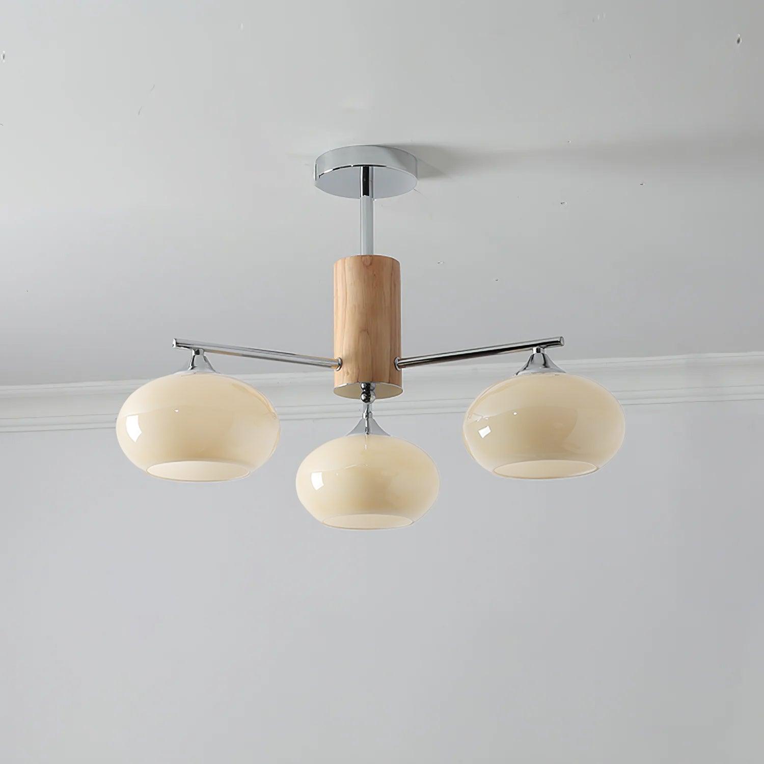 Mid Century Modern Glass Persimmon Chandelier Elliptical Pendant Light Fixture
