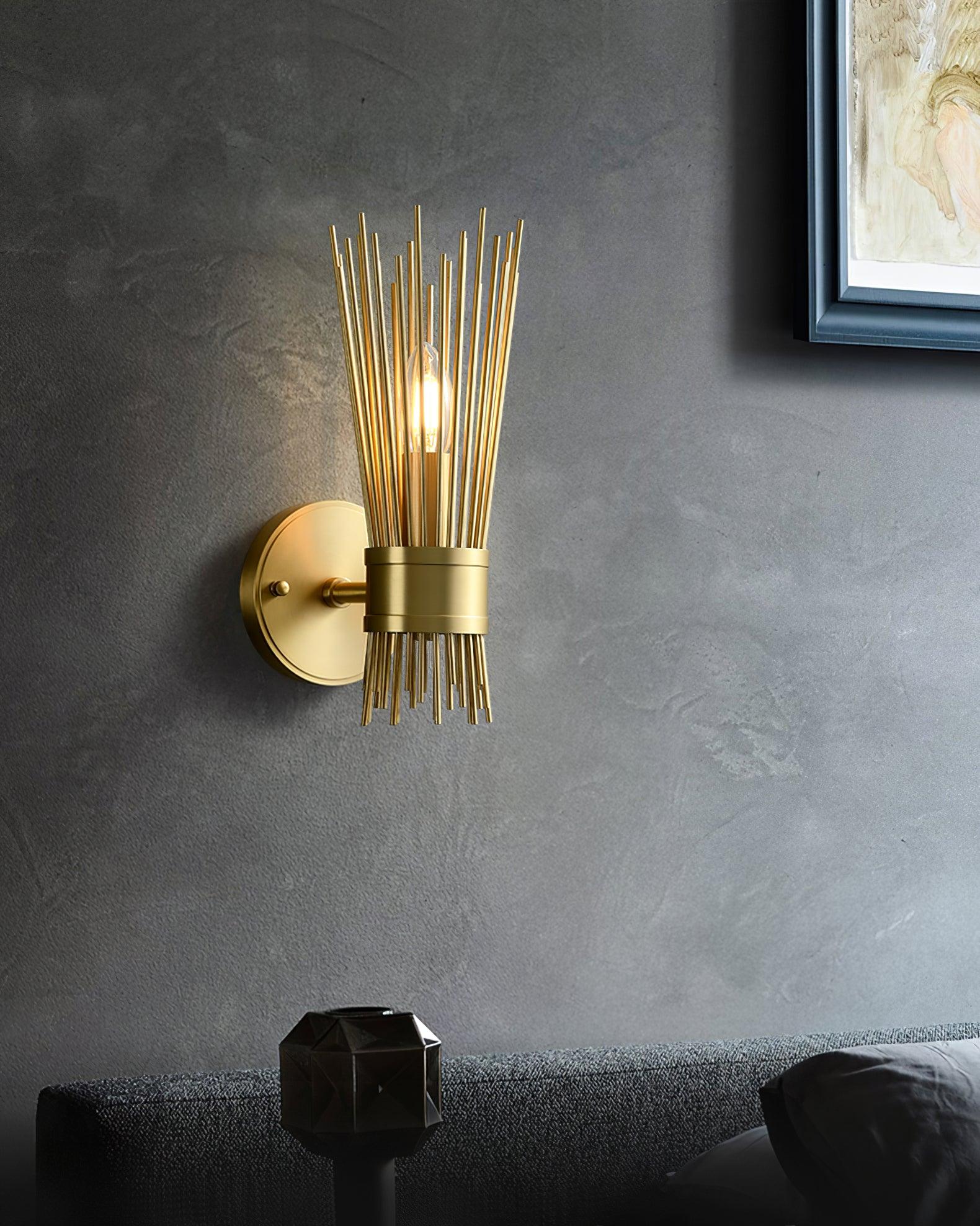 Mid Century Modern Gold Brass Candle Wall Sconce Set of 2 Indoor Wall Light