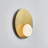 Mid Century Modern Nodes Geometric Wall Sconce with Milk Glass Globe and Metal Disc Lighting