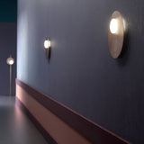 Mid Century Modern Nodes Geometric Wall Sconce with Milk Glass Globe and Metal Disc Lighting