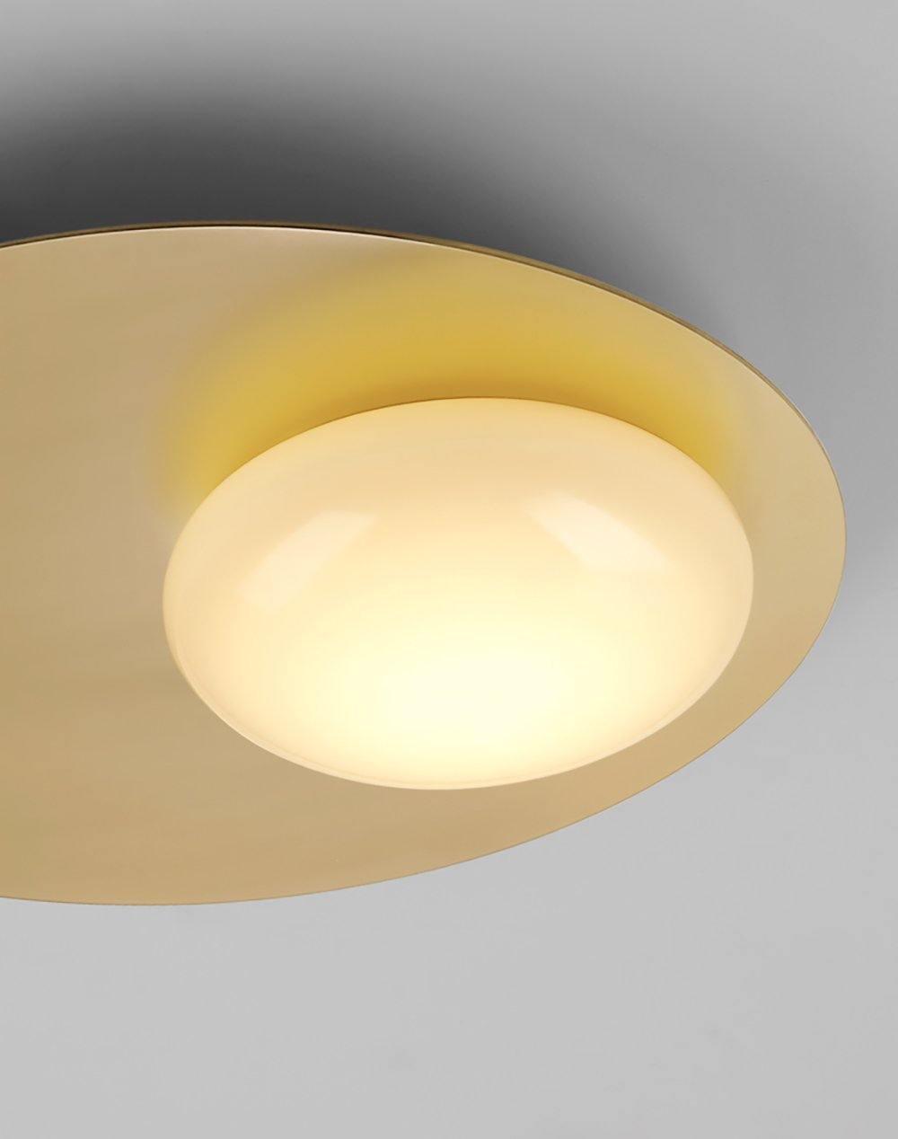 Mid Century Modern Nodes Geometric Wall Sconce with Milk Glass Globe and Metal Disc Lighting