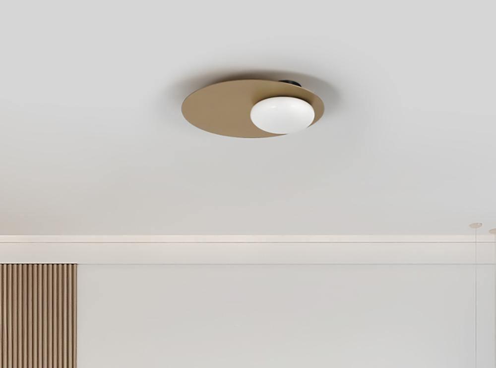 Mid Century Modern Nodes Geometric Wall Sconce with Milk Glass Globe and Metal Disc Lighting