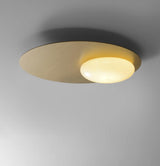 Mid Century Modern Nodes Geometric Wall Sconce with Milk Glass Globe and Metal Disc Lighting