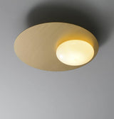 Mid Century Modern Nodes Geometric Wall Sconce with Milk Glass Globe and Metal Disc Lighting