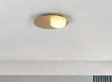 Mid Century Modern Nodes Geometric Wall Sconce with Milk Glass Globe and Metal Disc Lighting