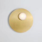 Mid Century Modern Nodes Geometric Wall Sconce with Milk Glass Globe and Metal Disc Lighting