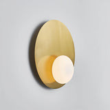 Mid Century Modern Nodes Geometric Wall Sconce with Milk Glass Globe and Metal Disc Lighting