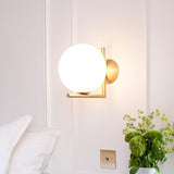Mid Century Modern Opal Glass Globe Wall Sconce Lamp in Black and Gold