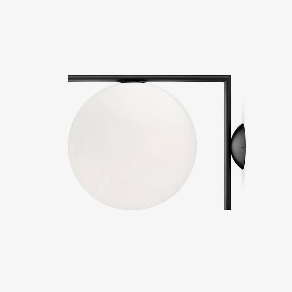 Mid Century Modern Opal Glass Globe Wall Sconce Lamp in Black and Gold