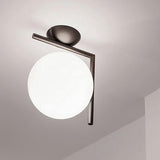 Mid Century Modern Opal Glass Globe Wall Sconce Lamp in Black and Gold
