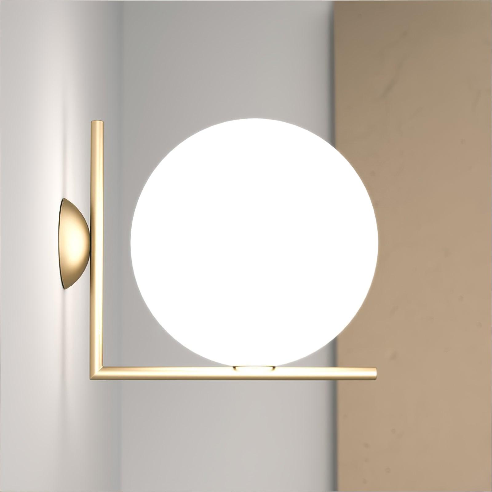 Mid Century Modern Opal Glass Globe Wall Sconce Lamp in Black and Gold