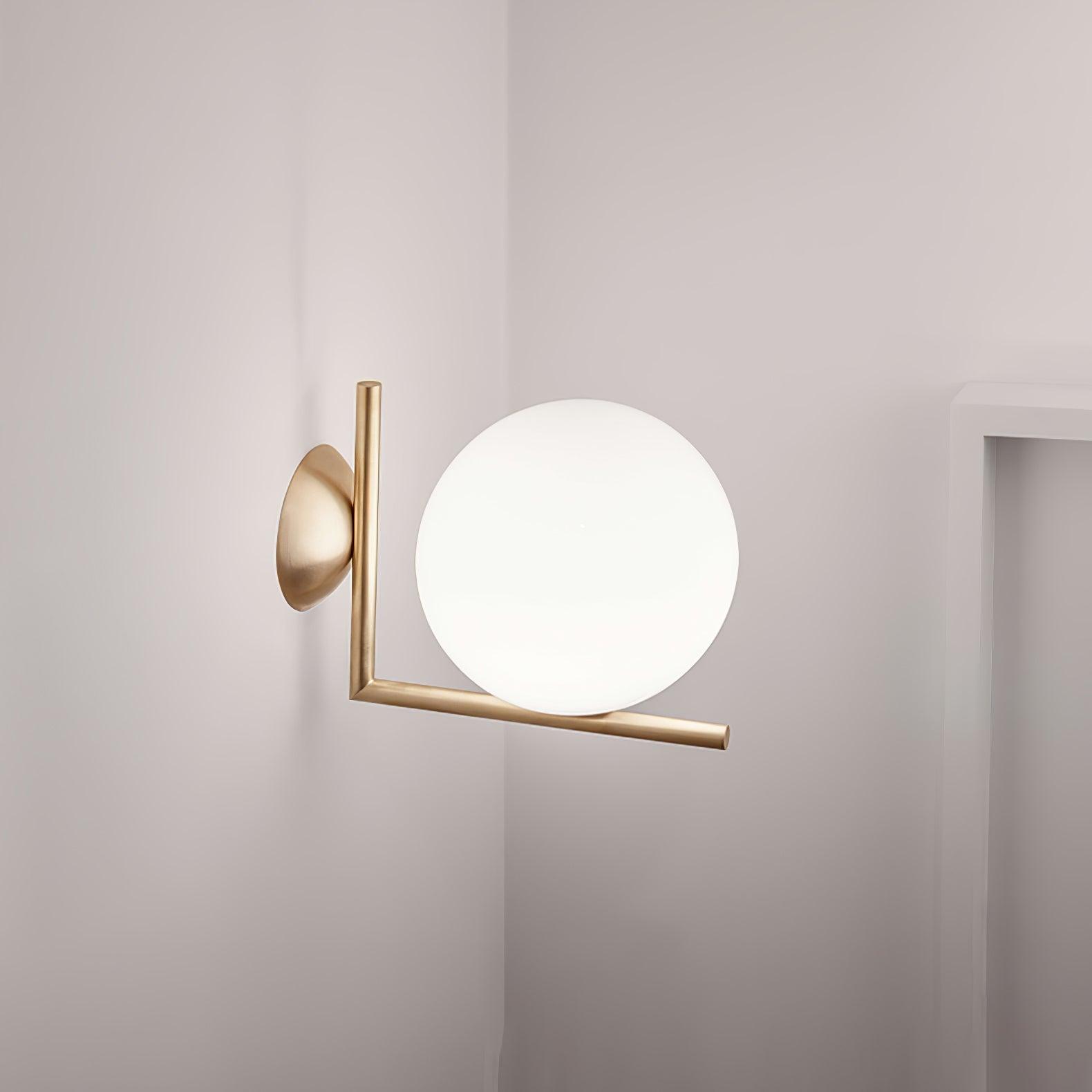 Mid Century Modern Opal Glass Globe Wall Sconce Lamp in Black and Gold