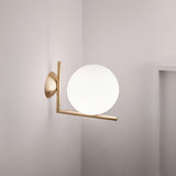 Mid Century Modern Opal Glass Globe Wall Sconce Lamp in Black and Gold