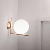 Mid Century Modern Opal Glass Globe Wall Sconce Lamp in Black and Gold