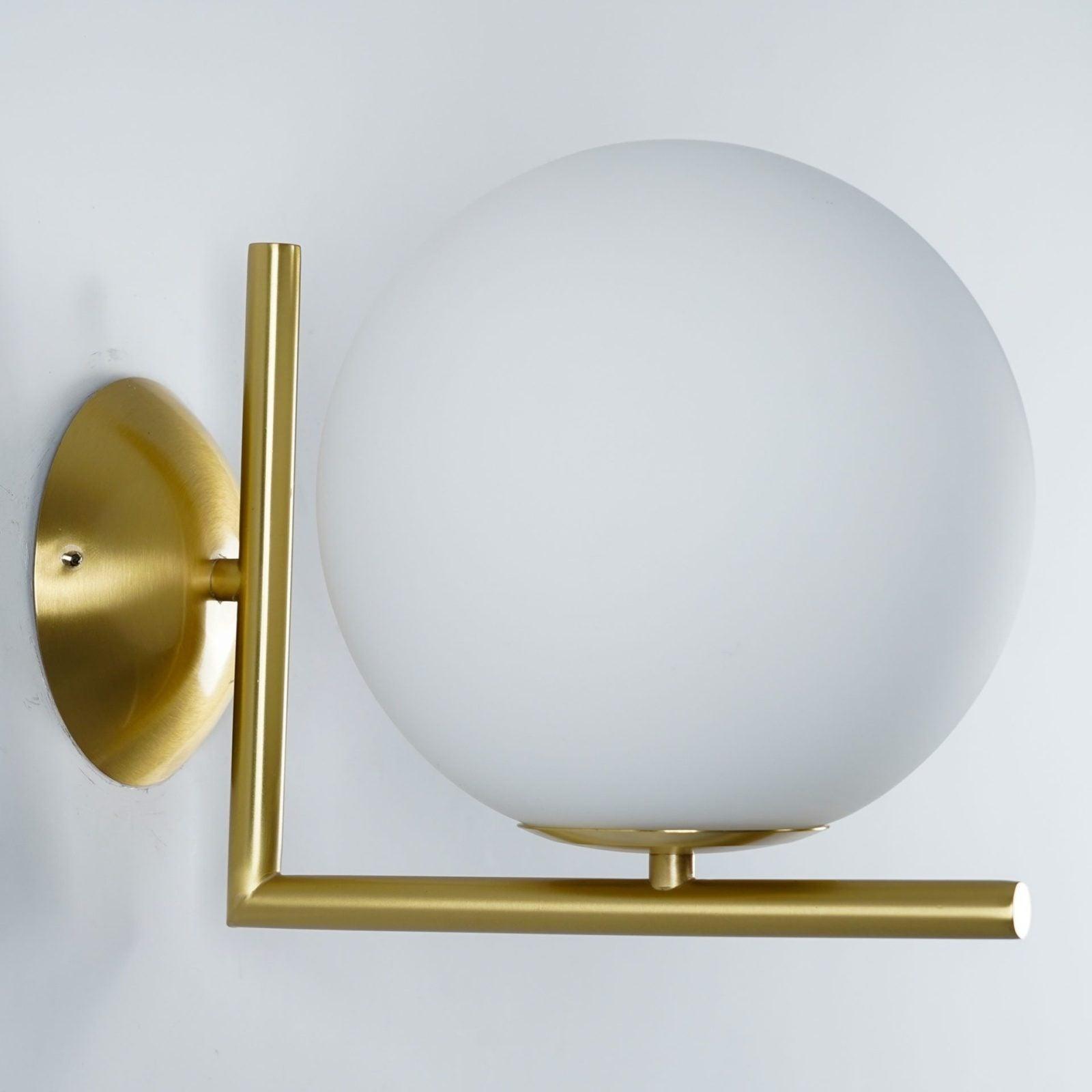 Mid Century Modern Opal Glass Globe Wall Sconce Lamp in Black and Gold