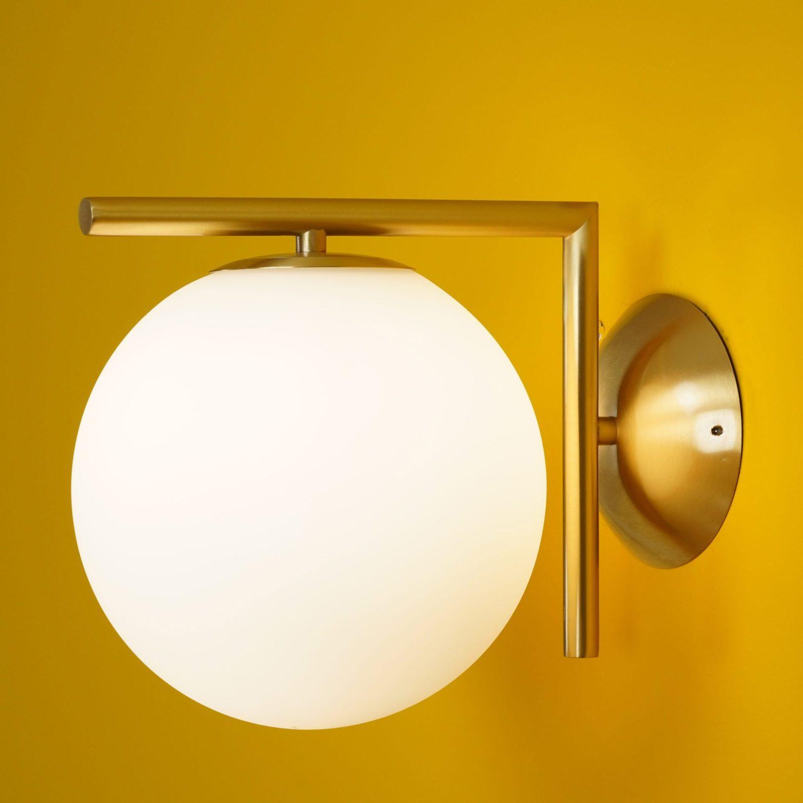 Mid Century Modern Opal Glass Globe Wall Sconce Lamp in Black and Gold