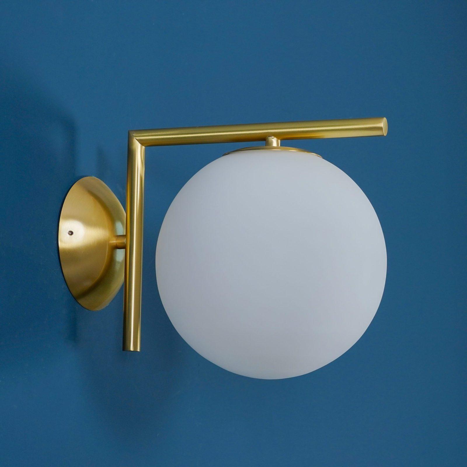 Mid Century Modern Opal Glass Globe Wall Sconce Lamp in Black and Gold