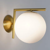 Mid Century Modern Opal Glass Globe Wall Sconce Lamp in Black and Gold