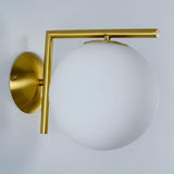 Mid Century Modern Opal Glass Globe Wall Sconce Lamp in Black and Gold