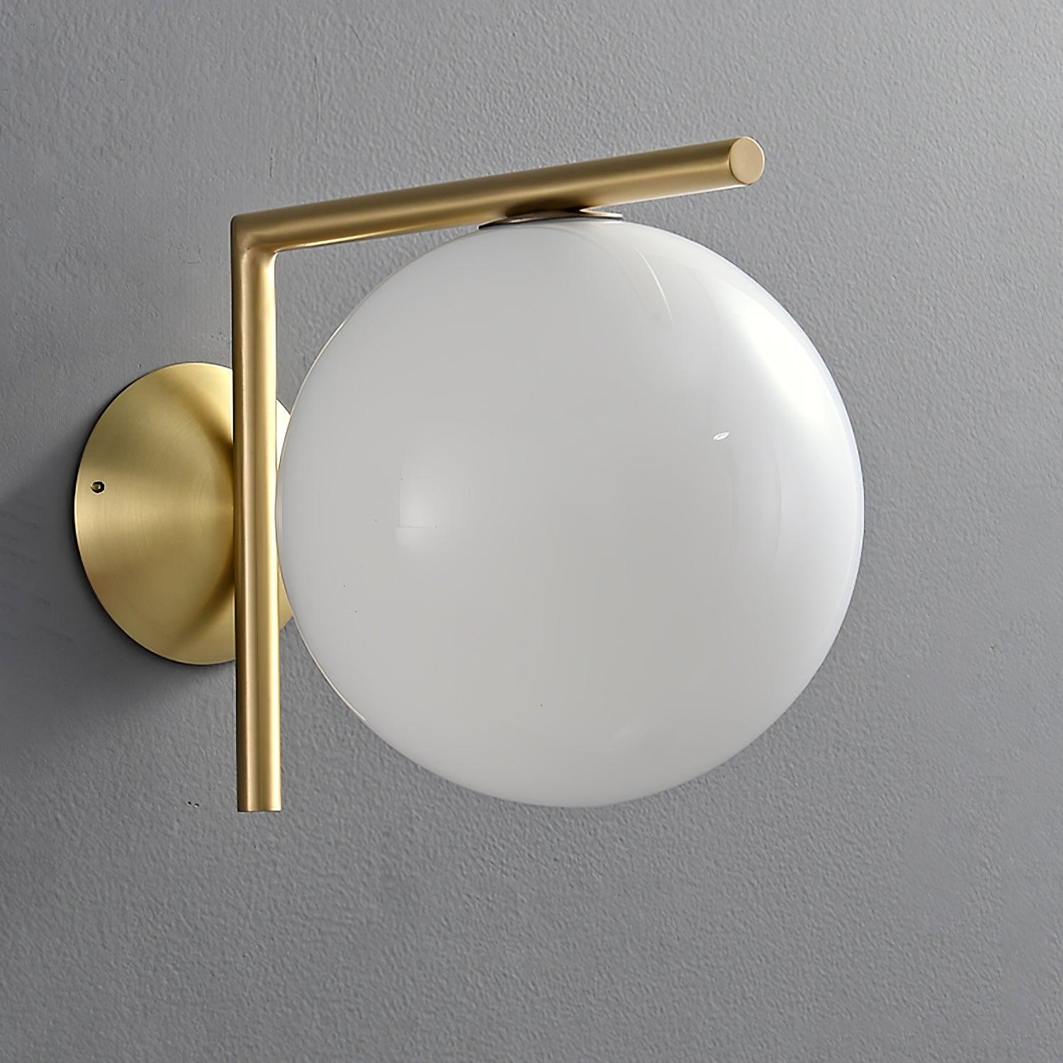 Mid Century Modern Opal Glass Globe Wall Sconce Lamp in Black and Gold
