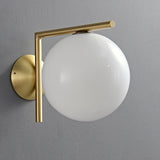 Mid Century Modern Opal Glass Globe Wall Sconce Lamp in Black and Gold