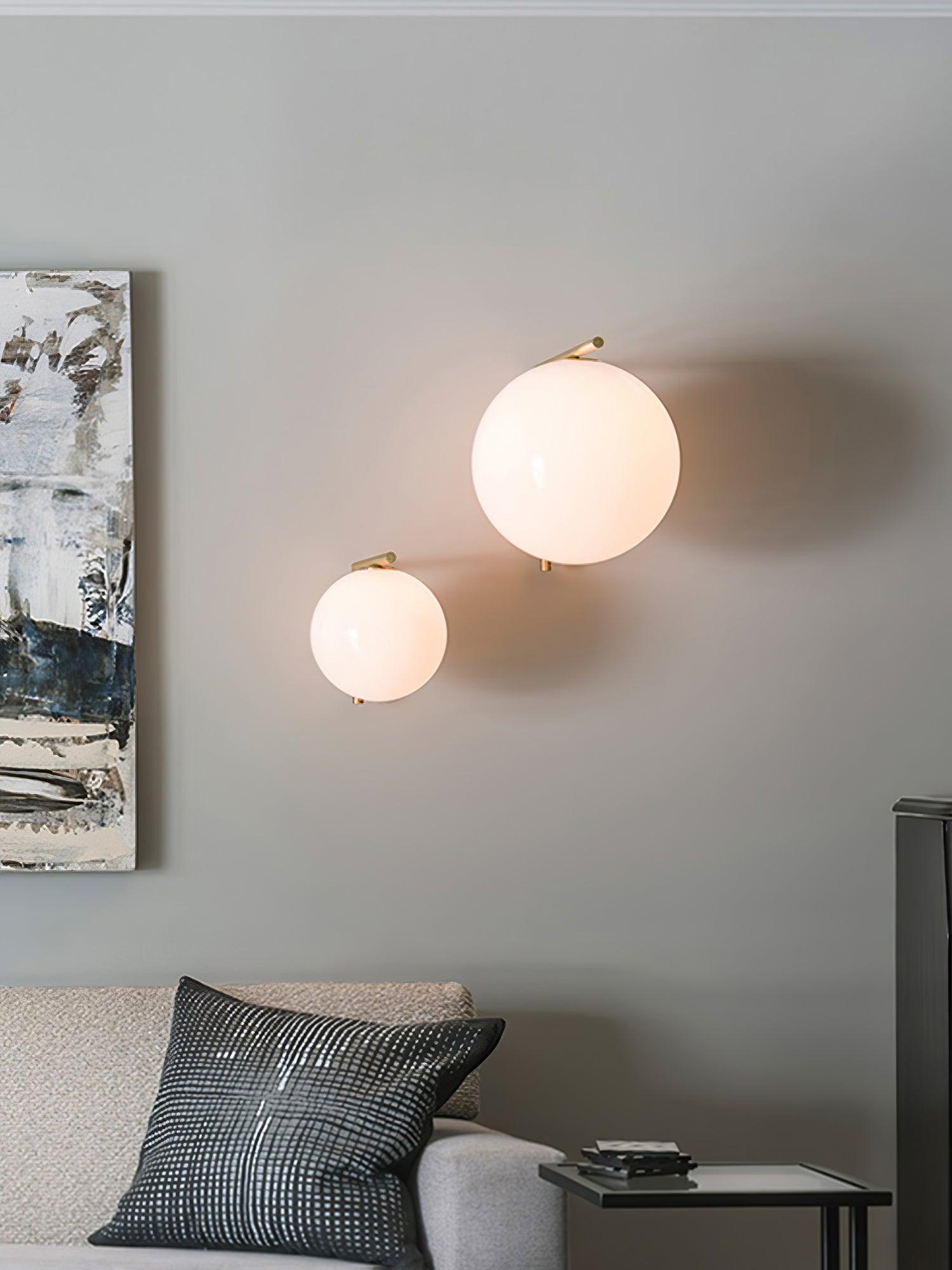 Mid Century Modern Opal Glass Globe Wall Sconce Lamp in Black and Gold