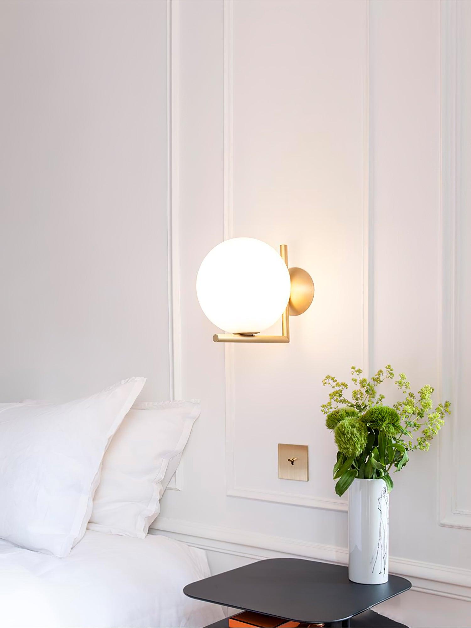 Mid Century Modern Opal Glass Globe Wall Sconce Lamp in Black and Gold