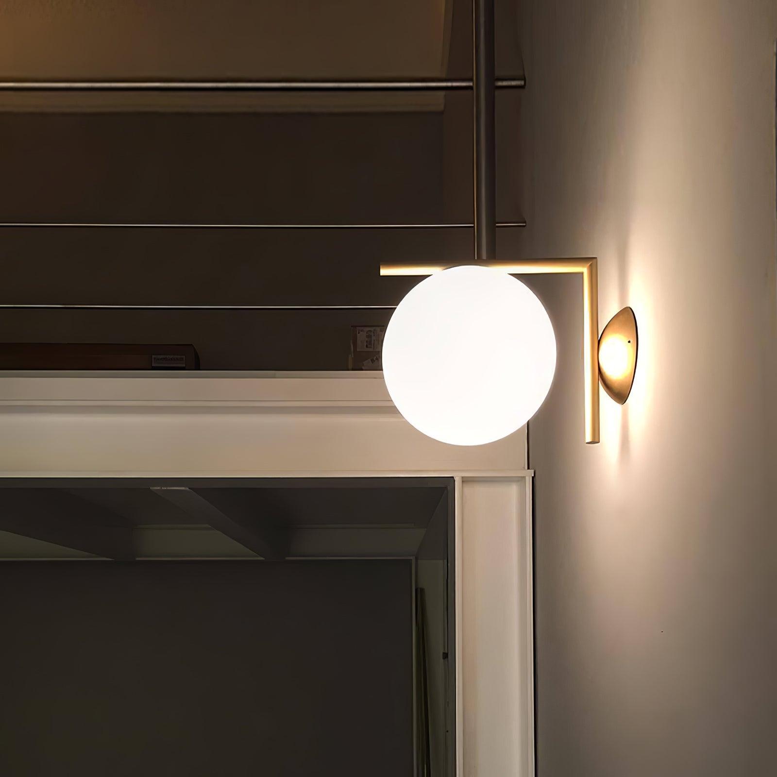 Mid Century Modern Opal Glass Globe Wall Sconce Lamp in Black and Gold
