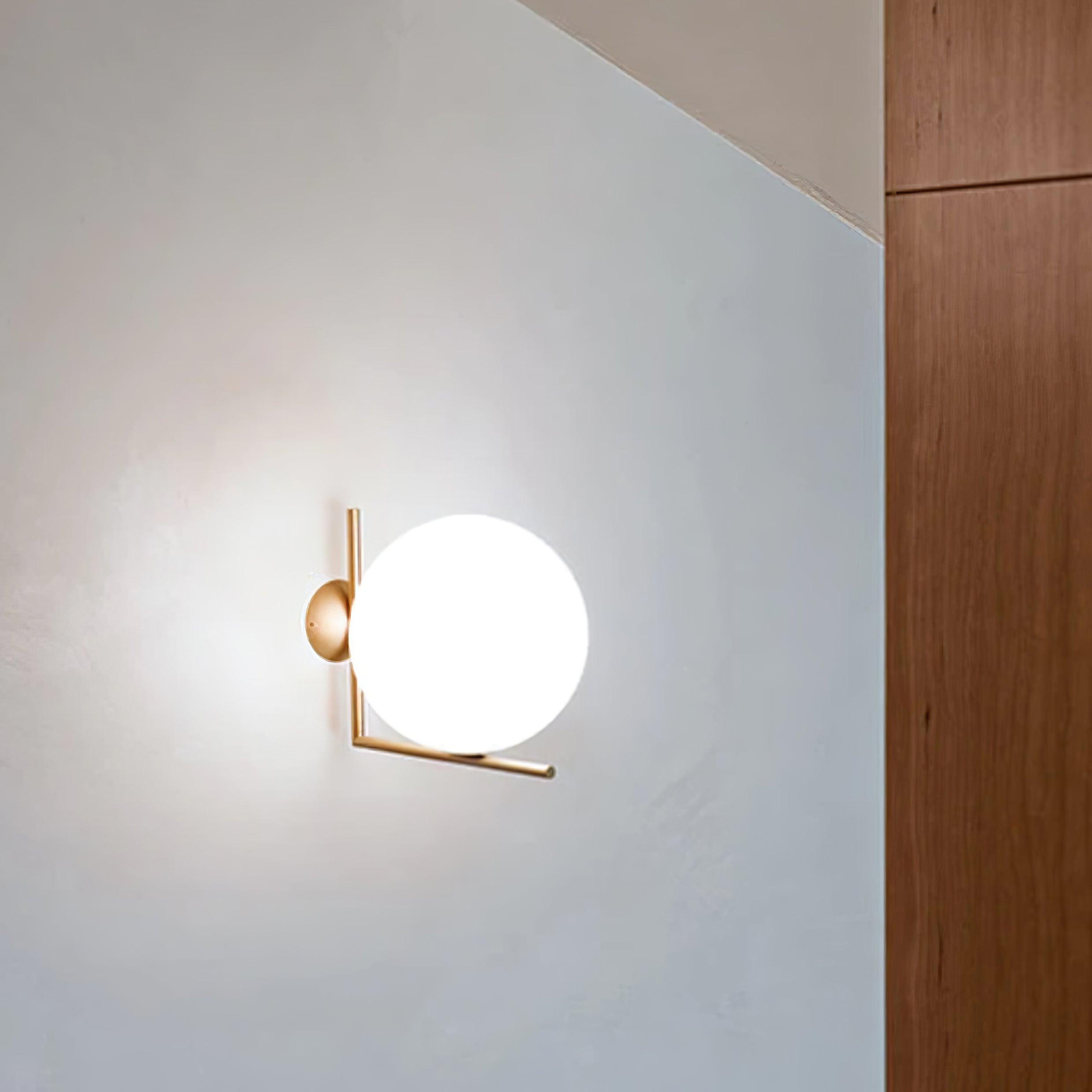 Mid Century Modern Opal Glass Globe Wall Sconce Lamp in Black and Gold