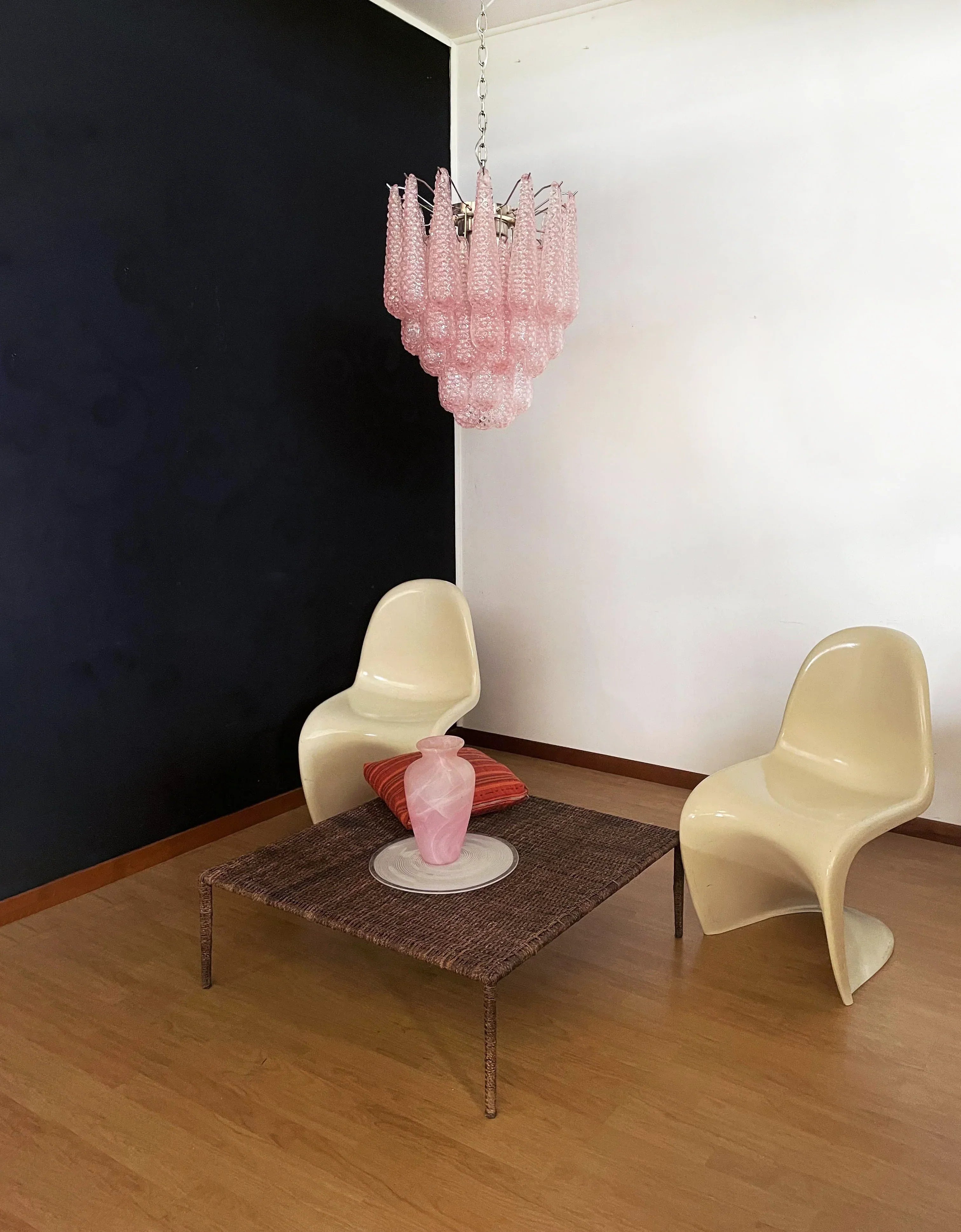 mid-century-modern-pink-glass-petal-pendant-light-vintage-murano-style-chandelier