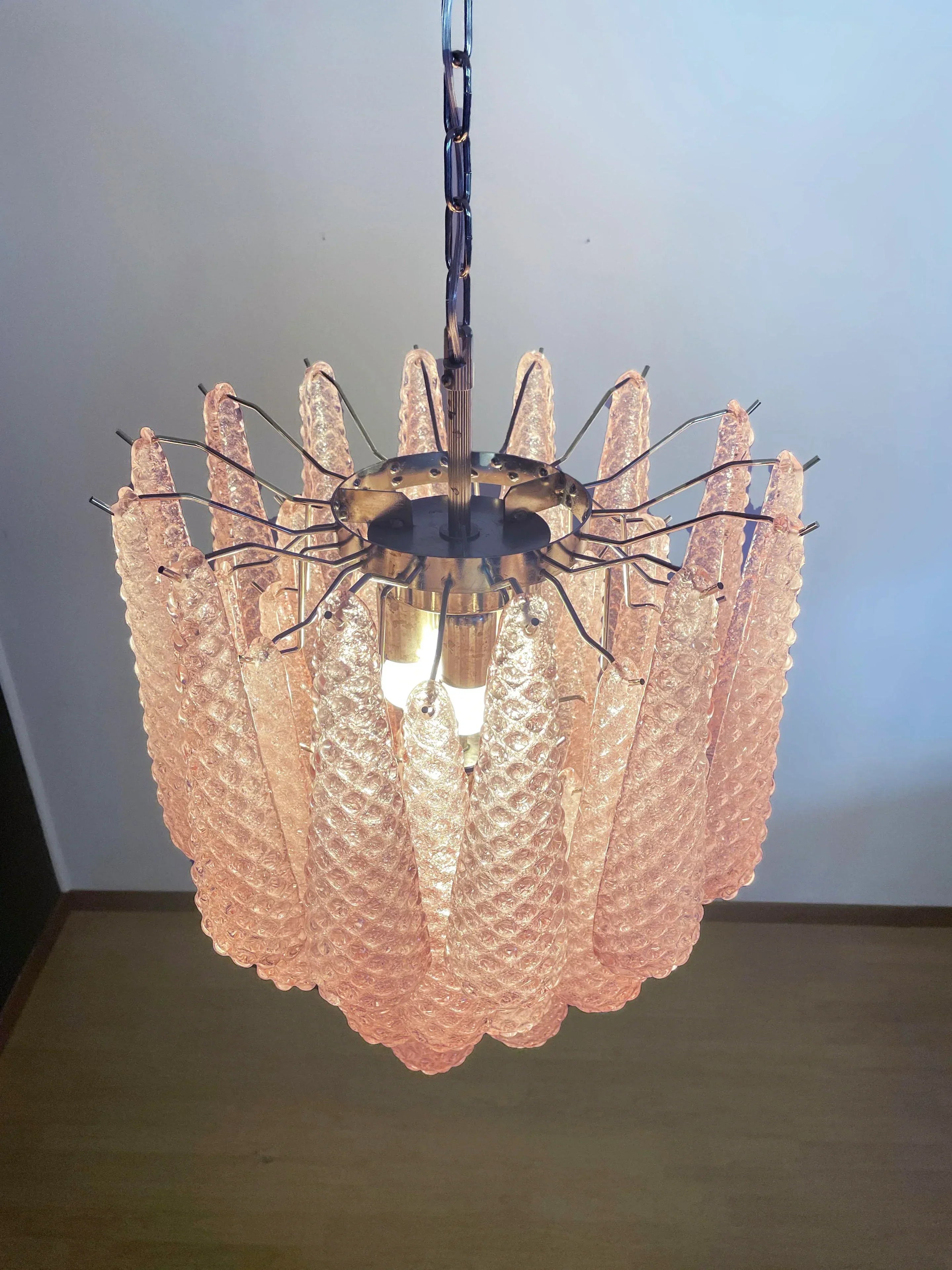 mid-century-modern-pink-glass-petal-pendant-light-vintage-murano-style-chandelier