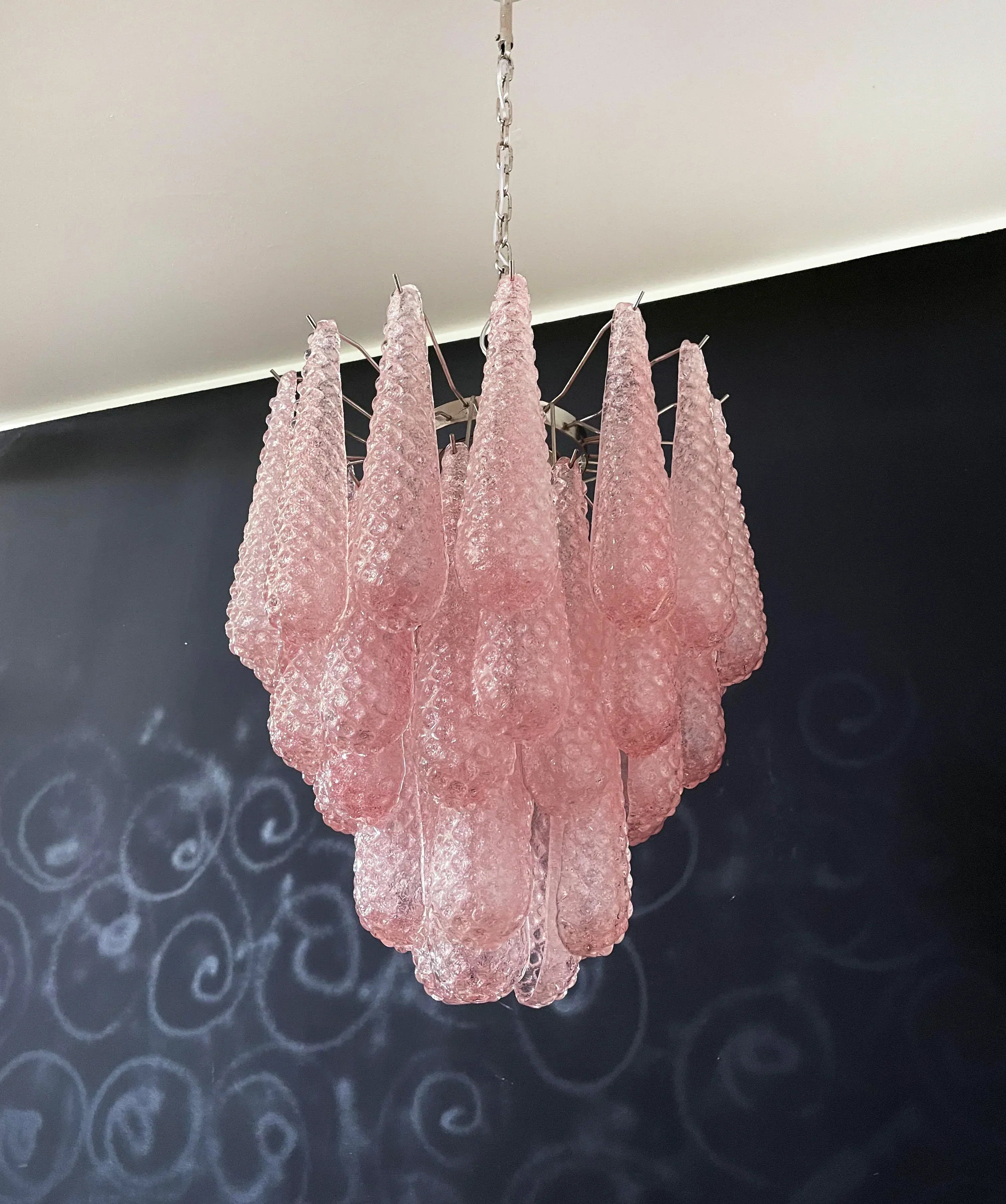 mid-century-modern-pink-glass-petal-pendant-light-vintage-murano-style-chandelier