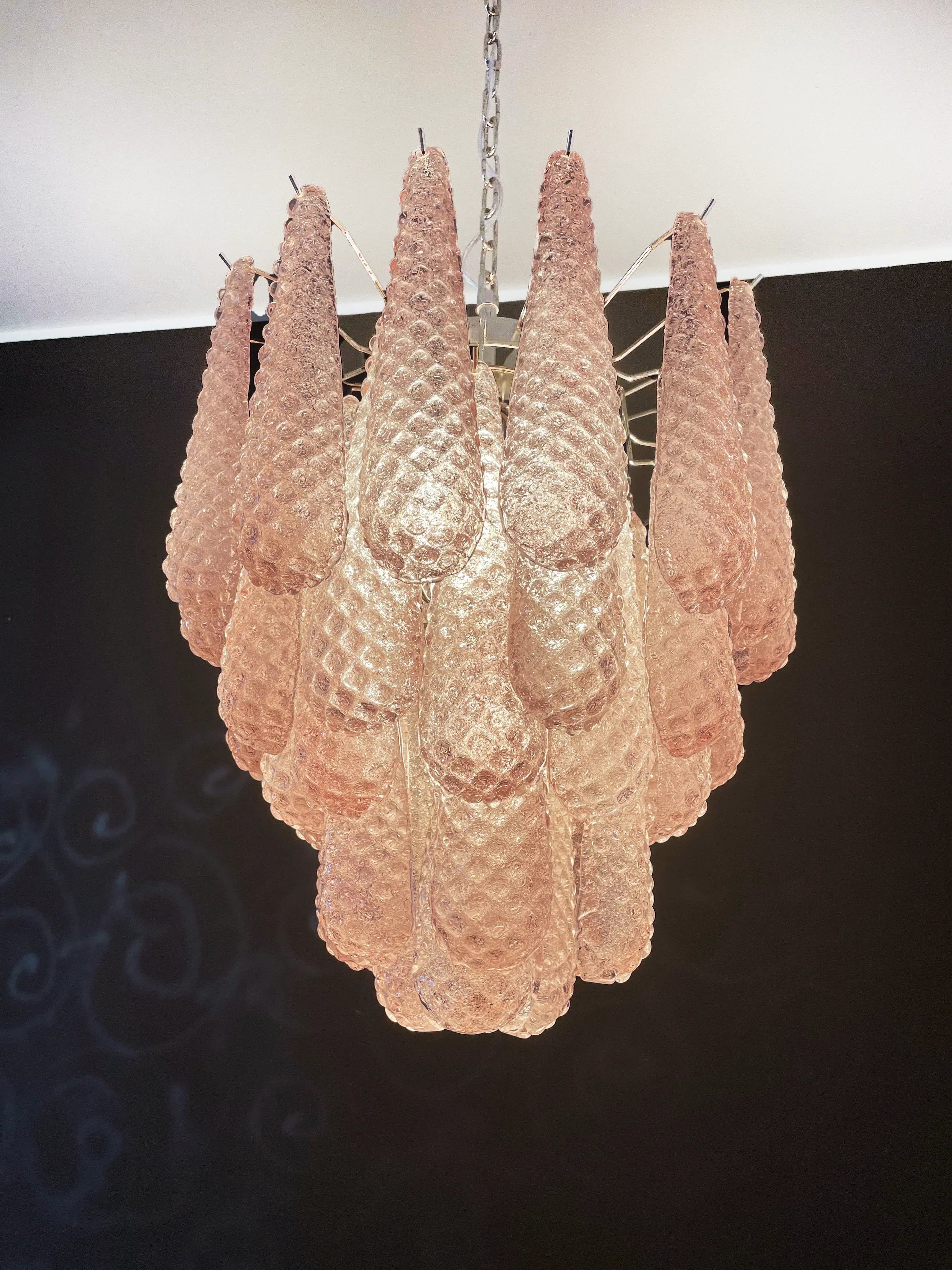 mid-century-modern-pink-glass-petal-pendant-light-vintage-murano-style-chandelier