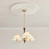 Mid Century Modern Pleated Fabric Chandelier with Walnut Wood and Brass Arms