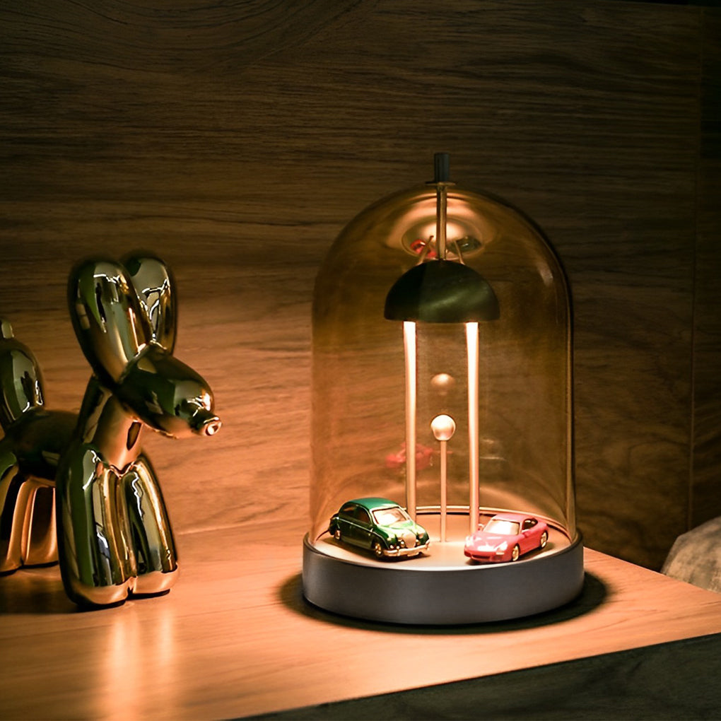 Mid Century Modern Rechargeable Smoked Glass Dome Table Lamp for Bedside Ambient Lighting