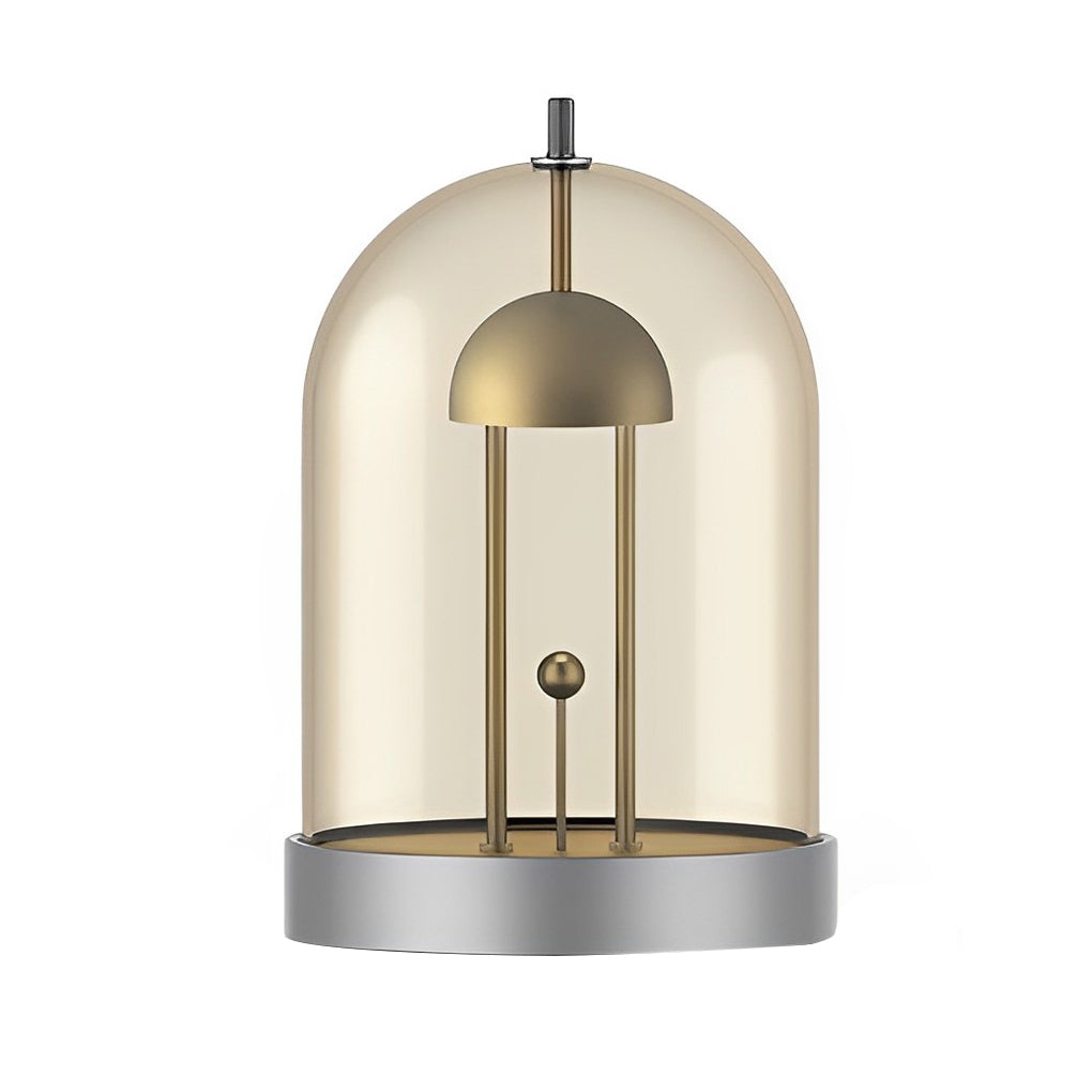 Mid Century Modern Rechargeable Smoked Glass Dome Table Lamp for Bedside Ambient Lighting