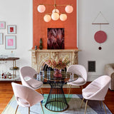Mid Century Modern Sphere and Stem Chandelier with White Glass Globes and Brass Finish