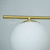 Mid Century Modern Sphere and Stem Chandelier with White Glass Globes and Brass Finish