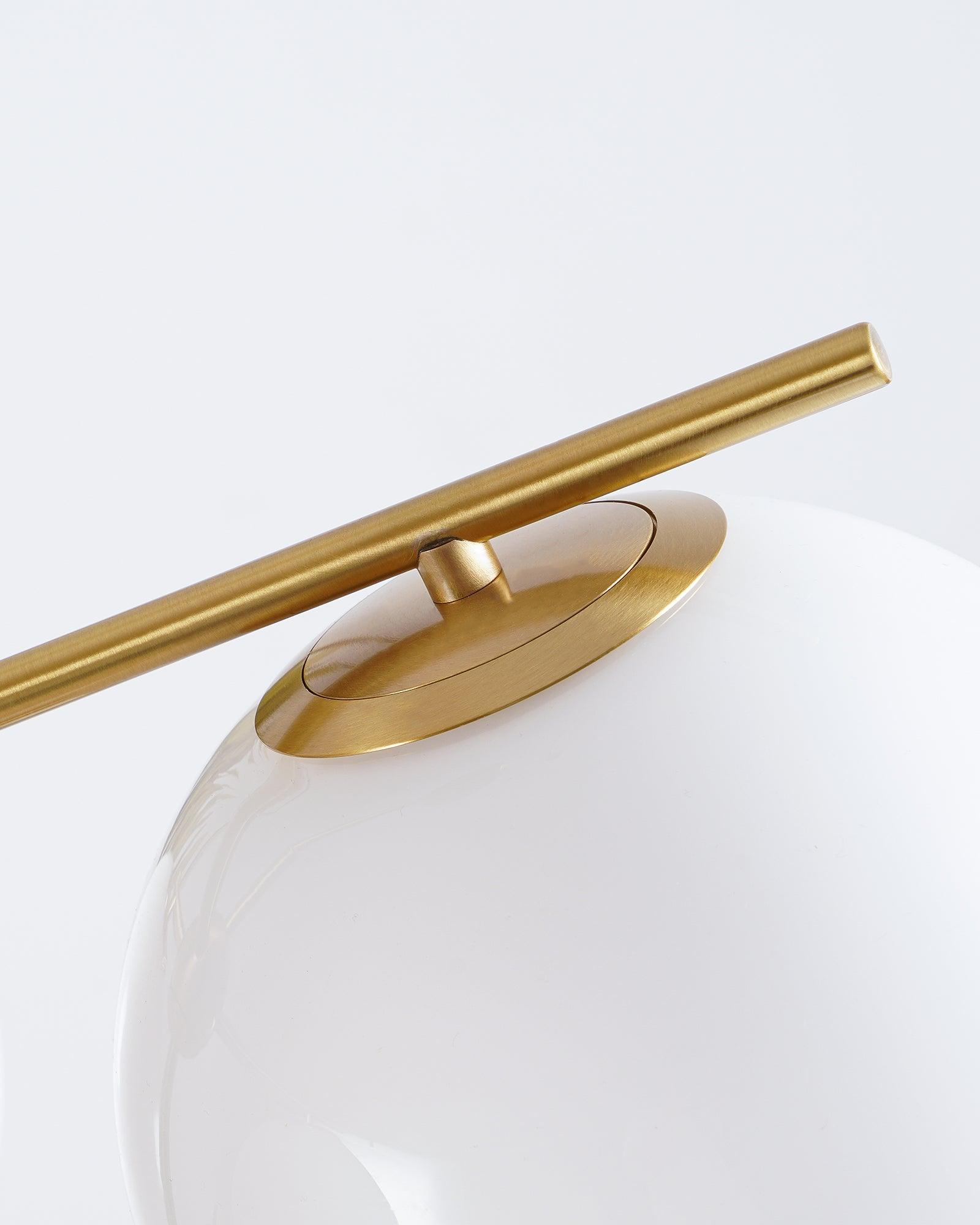 Mid Century Modern Sphere and Stem Chandelier with White Glass Globes and Brass Finish
