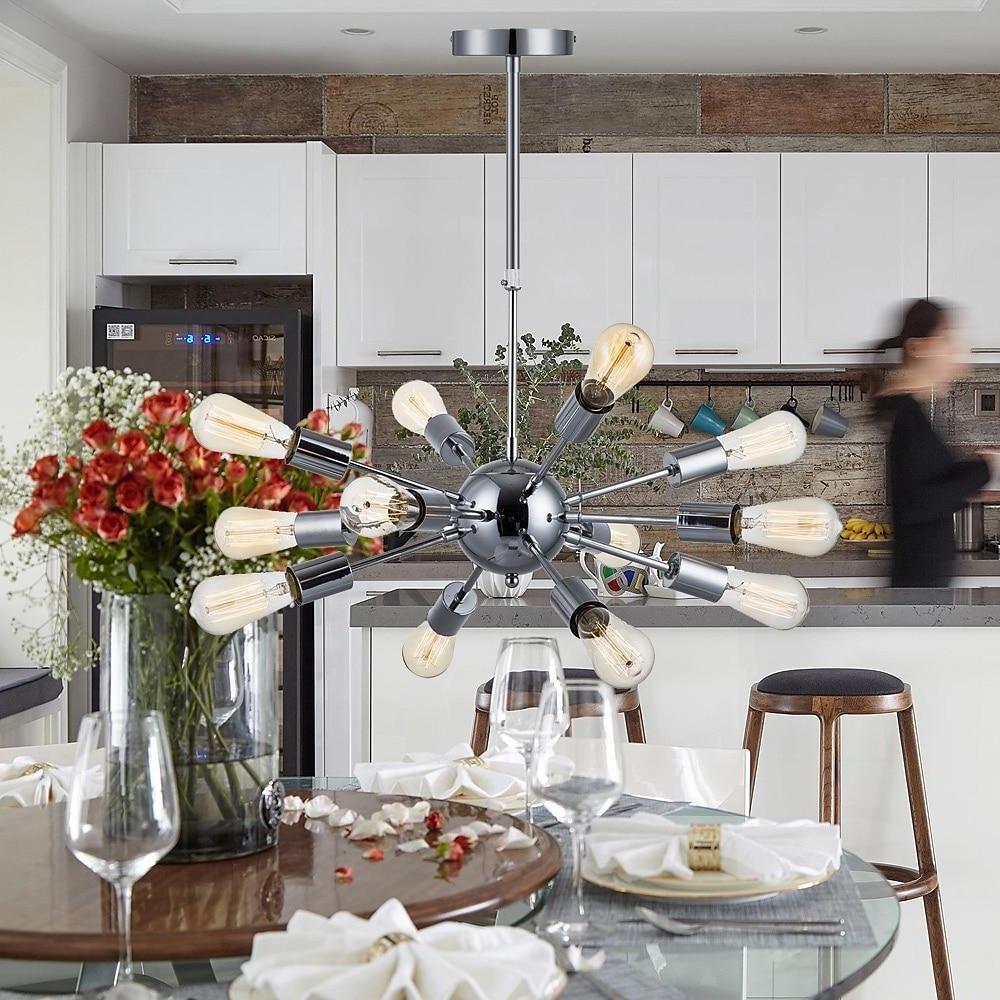 Mid Century Modern Sputnik Chandelier 18 Light Industrial Metal Ceiling Fixture for Dining and Living Room