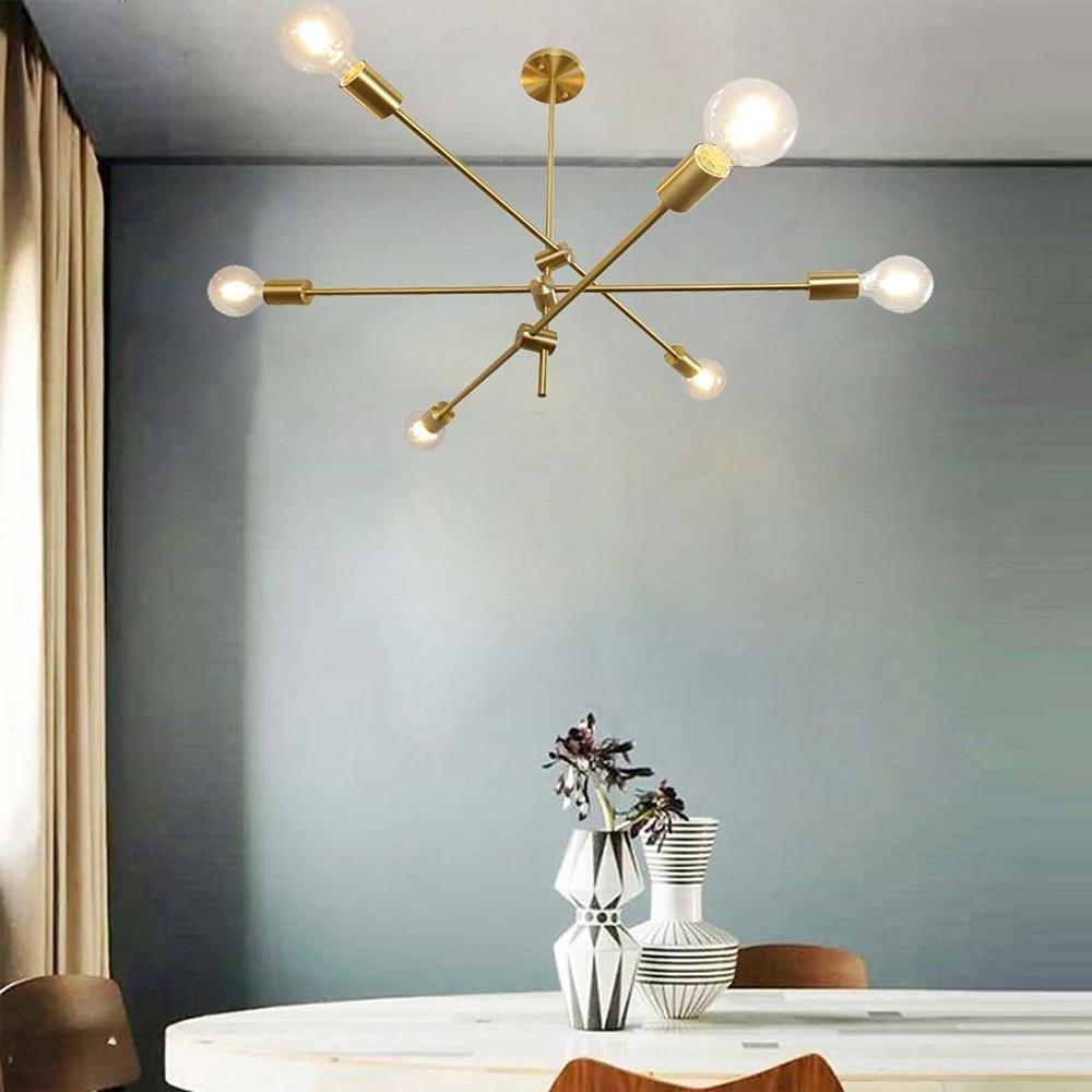 Mid Century Modern Sputnik Chandelier 6 Light Semi Flush Mount Ceiling Fixture