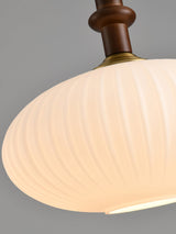 Mid Century Modern Wood Hanging Light Edison Pendant with White Ribbed Glass