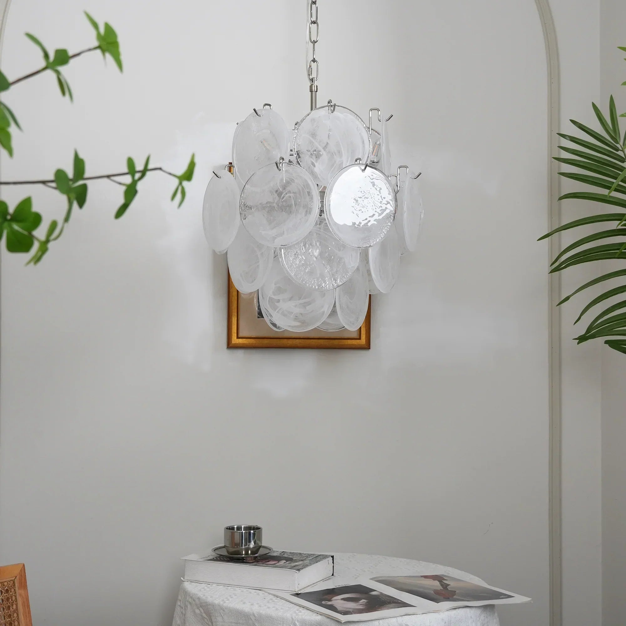 mid-century-murano-style-white-glass-disk-chandelier-with-polished-metal-finish