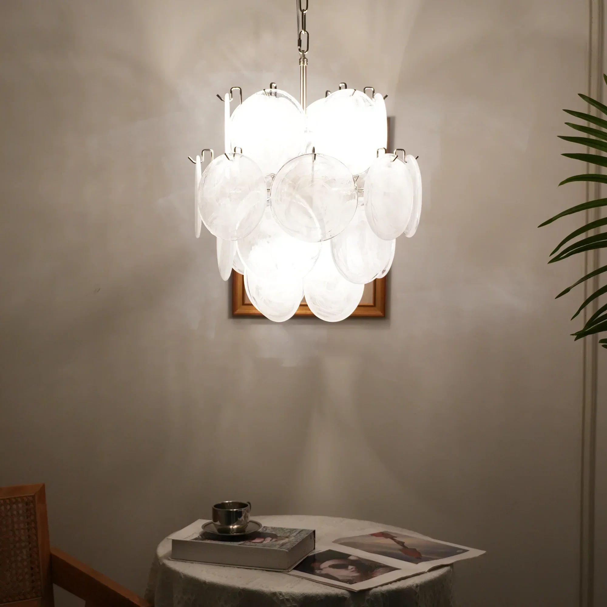 mid-century-murano-style-white-glass-disk-chandelier-with-polished-metal-finish