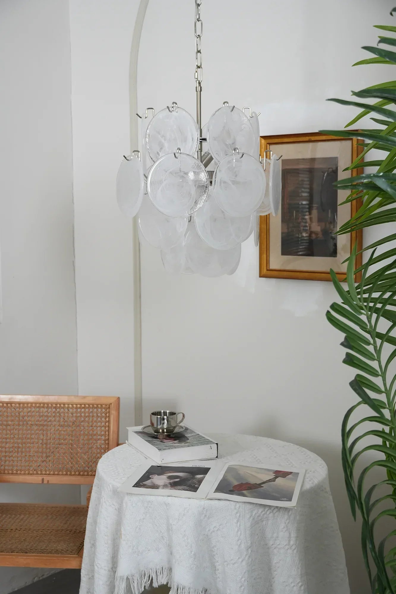 mid-century-murano-style-white-glass-disk-chandelier-with-polished-metal-finish